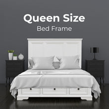 Load image into Gallery viewer, Celosia 4pc Queen Bed Frame Bedroom Suite Timber Bedside Tallboy Package - White

