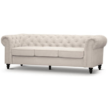 Load image into Gallery viewer, Mellowly 3 Seater Sofa Fabric Uplholstered Chesterfield Lounge Couch - Beige
