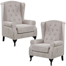 Load image into Gallery viewer, Mellowly Set of 2 Wing Back Chair Sofa Fabric Chesterfield Armchair  - Beige
