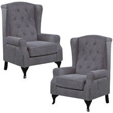 Load image into Gallery viewer, Mellowly Set of 2 Wing Back Chair Sofa Fabric Chesterfield Armchair  - Grey
