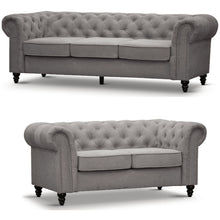 Load image into Gallery viewer, Mellowly 3 + 2 Seater Sofa Fabric Uplholstered Chesterfield Lounge Couch - Grey
