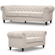 Load image into Gallery viewer, Mellowly 3 + 2 Seater Sofa Fabric Uplholstered Chesterfield Lounge Couch - Beige
