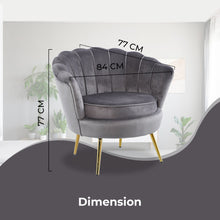 Load image into Gallery viewer, Bloomer Velvet Fabric Accent Love Chair Round Ottoman Set - Grey
