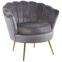 Load image into Gallery viewer, Bloomer Velvet Fabric Accent Love Chair Round Ottoman Set - Grey
