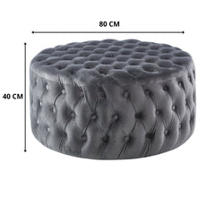 Load image into Gallery viewer, Bloomer Velvet Fabric Accent Love Chair Round Ottoman Set - Grey
