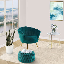 Load image into Gallery viewer, Bloomer Velvet Fabric Accent Love Chair Round Ottoman Set - Green
