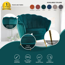 Load image into Gallery viewer, Bloomer Velvet Fabric Accent Love Chair Round Ottoman Set - Green
