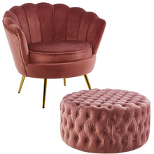 Load image into Gallery viewer, Bloomer Velvet Fabric Accent Love Chair Round Ottoman Set - Rose Pink
