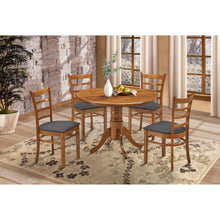 Load image into Gallery viewer, Linaria 5pc Dining Set 106cm Round Pedestral Table 4 Fabric Seat Chair - Walnut
