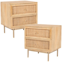 Load image into Gallery viewer, Martina Set of 2 Bedside Table 2 Drawer Storage Cabinet Solid Mango Wood Rattan
