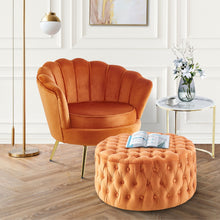 Load image into Gallery viewer, Cosmos Tufted Velvet Fabric Round Ottoman Footstools - Cinnamon
