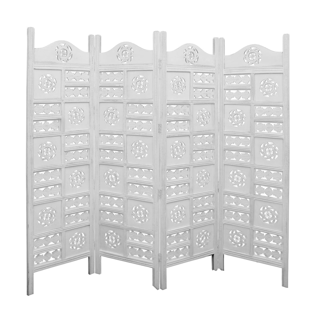 Circle Jali 4 Panel Room Divider Screen Privacy Shoji Timber Wood Stand - White