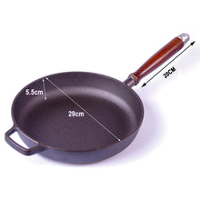 Load image into Gallery viewer, Pre-Seasoned 29cm Cast Iron Fry Pan Cookware Heat-Resistant Wooden Handle
