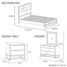 Load image into Gallery viewer, 4 Pieces Bedroom Suite made in Solid Wood Acacia Veneered King Size Oak Colour Bed, Bedside Table &amp; Dresser
