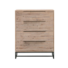 Load image into Gallery viewer, 5 Pieces Bedroom Suite made in Solid Wood Acacia Veneered Queen Size Oak Colour Bed, Bedside Table, Tallboy &amp; Dresser
