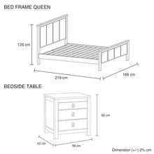 Load image into Gallery viewer, 3 Pieces Bedroom Suite with Solid Acacia Wood Veneered Construction in Queen Size White Ash Colour Bed, Bedside Table
