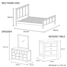 Load image into Gallery viewer, 4 Pieces Bedroom Suite with Solid Acacia Wood Veneered Construction in King Size White Ash Colour Bed, Bedside Table &amp; Dresser
