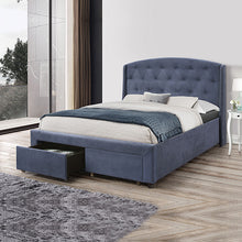 Load image into Gallery viewer, Queen Size Storage Bed Frame Upholtery Navy Blue Fabric with 2 Drawers
