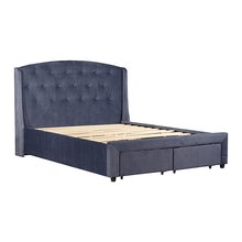 Load image into Gallery viewer, Queen Size Storage Bed Frame Upholtery Navy Blue Fabric with 2 Drawers
