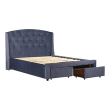 Load image into Gallery viewer, Queen Size Storage Bed Frame Upholtery Navy Blue Fabric with 2 Drawers
