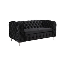 Load image into Gallery viewer, 3+2 Seater Sofa Classic Button Tufted Lounge in Black Velvet Fabric with Metal Legs
