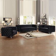 Load image into Gallery viewer, Large Black Velvet 3+2+1 Seater Sofa Couch Set Tufted Button
