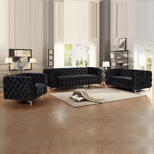 Large Black Velvet 3+2+1 Seater Sofa Couch Set Tufted Button
