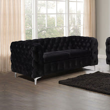 Load image into Gallery viewer, 2 Seater Sofa Classic Button Tufted Lounge in Black Velvet Fabric with Metal Legs
