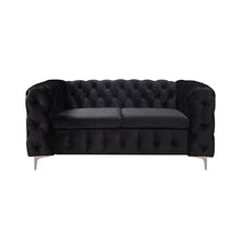 Load image into Gallery viewer, 2 Seater Sofa Classic Button Tufted Lounge in Black Velvet Fabric with Metal Legs
