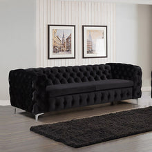 Load image into Gallery viewer, 3 Seater Sofa Classic Button Tufted Lounge in Black Velvet Fabric with Metal Legs

