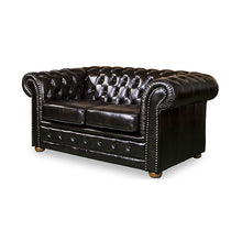 Load image into Gallery viewer, 2 Seater Genuine Leather Upholstery Deep Quilting Pocket Spring Button Studding Sofa Lounge Set for Living Room Couch In Brown Colour
