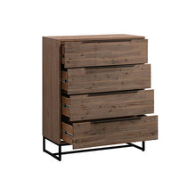 Load image into Gallery viewer, Tallboy with 4 Storage Drawers Assembled Solid Acacia Wooden Construction in Tea Colour
