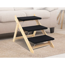 Load image into Gallery viewer, 3 Steps Portable Dog Cat Pet Stairs Ramp Black with Wood
