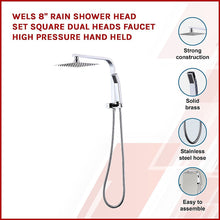 Load image into Gallery viewer, WELS 8&quot; Rain Shower Head Set Square Dual Heads Faucet High Pressure Hand Held
