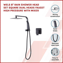 Load image into Gallery viewer, WELS 8&quot; Rain Shower Head Set Square Dual Heads Faucet High Pressure With Mixer
