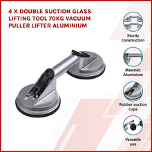 Load image into Gallery viewer, 4 x Double Suction Glass Lifting Tool 70kg Vacuum Puller Lifter Aluminium
