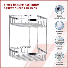 Load image into Gallery viewer, 2-Tier Corner Bathroom Basket Shelf Rail Rack
