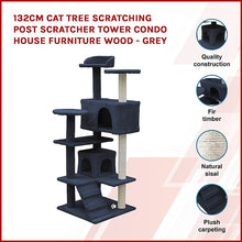 Load image into Gallery viewer, 132cm Cat Tree Scratching Post Scratcher Tower Condo House Furniture Wood - Grey
