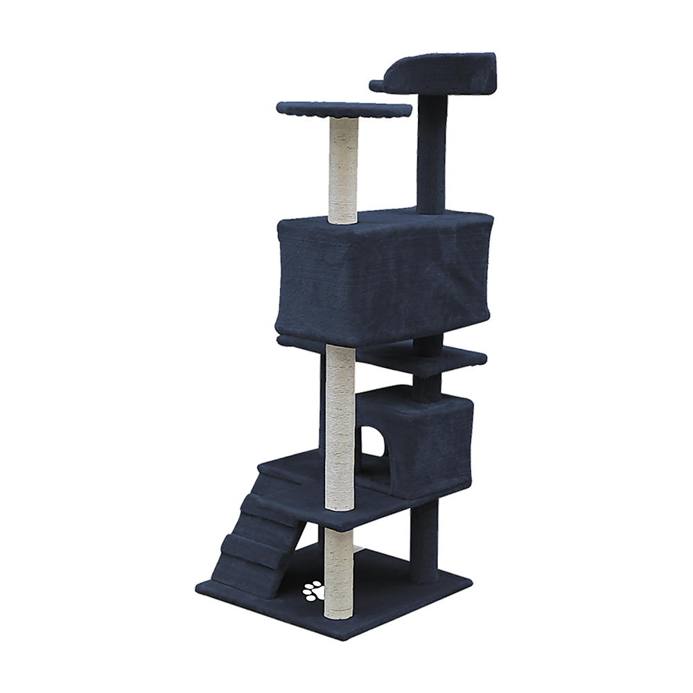 132cm Cat Tree Scratching Post Scratcher Tower Condo House Furniture Wood - Grey