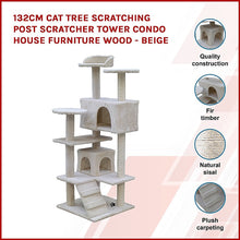 Load image into Gallery viewer, 132cm Cat Tree Scratching Post Scratcher Tower Condo House Furniture Wood - Beige
