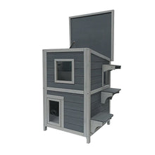 Load image into Gallery viewer, Cat House Weatherproof 2-Story Indoor Outdoor Wooden Shelter Bitumen Roof

