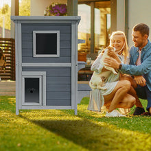 Load image into Gallery viewer, Cat House Weatherproof 2-Story Indoor Outdoor Wooden Shelter Bitumen Roof
