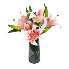Load image into Gallery viewer, Premium Faux Pink Lily In Glass Vase (Artificial Tiger Lily Arrangement)
