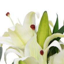 Load image into Gallery viewer, Premium Faux White Lily In Glass Vase (Tiger Lily Bouquet With Eucalyptus)
