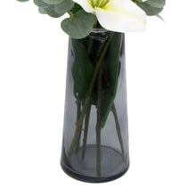 Load image into Gallery viewer, Premium Faux White Lily In Glass Vase (Tiger Lily Bouquet With Eucalyptus)
