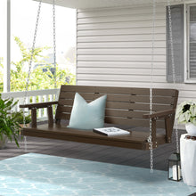 Load image into Gallery viewer, Stylish Outdoor Wood Porch Swing Chair with Chain 3 Seater Bench Brown
