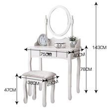Load image into Gallery viewer, White, Girly Dressing Table with Stool &amp; Mirror, in a Modern yet Old Fashioned Style. Includes Makeup &amp; Jewellery Organizer Drawer Cabinet-Dressing Table-The White Mall
