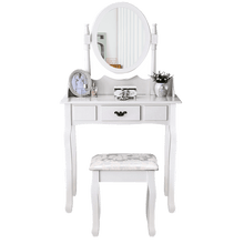 Load image into Gallery viewer, White, Girly Dressing Table with Stool &amp; Mirror, in a Modern yet Old Fashioned Style. Includes Makeup &amp; Jewellery Organizer Drawer Cabinet-Dressing Table-The White Mall
