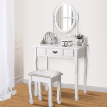 Load image into Gallery viewer, White, Girly Dressing Table with Stool &amp; Mirror, in a Modern yet Old Fashioned Style. Includes Makeup &amp; Jewellery Organizer Drawer Cabinet-Dressing Table-The White Mall
