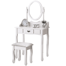Load image into Gallery viewer, White, Girly Dressing Table with Stool &amp; Mirror, in a Modern yet Old Fashioned Style. Includes Makeup &amp; Jewellery Organizer Drawer Cabinet-Dressing Table-The White Mall
